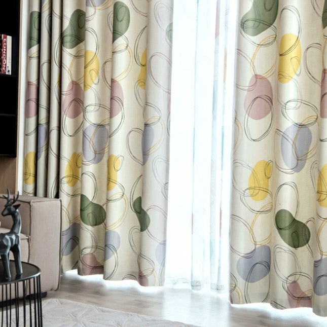 Cortina Estampado Abstracto Verde y Amarillo