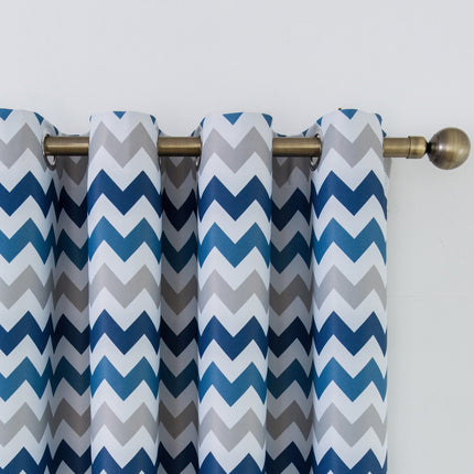 Cortina Opaca con Estampado Chevron Azul
