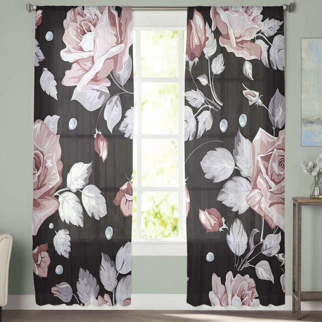 Visillo con estampado de rosas grandes
