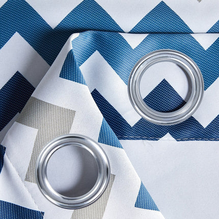 Cortina Opaca con Estampado Chevron Azul