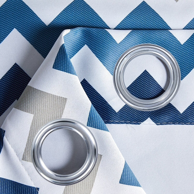 Cortina Opaca con Estampado Chevron Azul