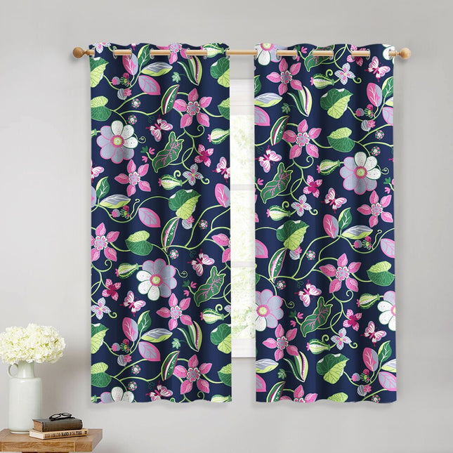 Cortina estampada con flores y mariposas