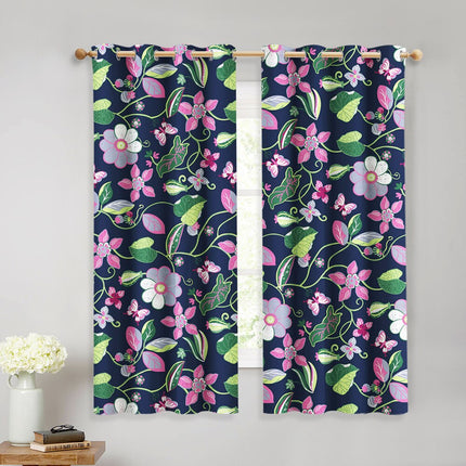 Cortina estampada con flores y mariposas