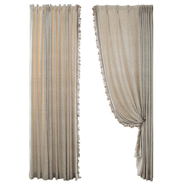 Cortina estilo boho con flecos borlas