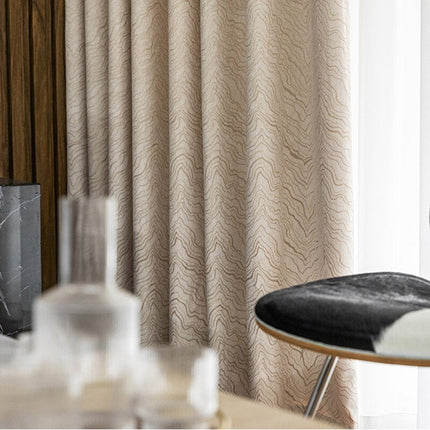 Cortina Opaca Estampada Ondas Color Marrón