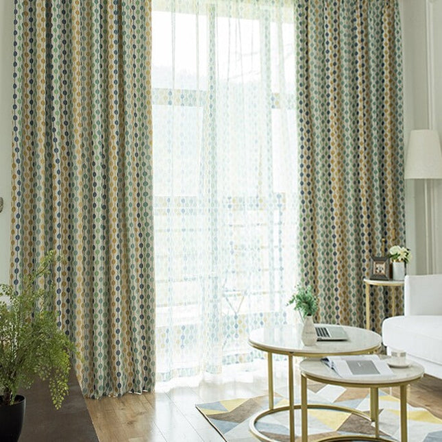 Cortina moderna verde con estampado