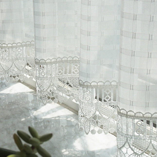 Visillo Translúcido con Encaje Decorativo
