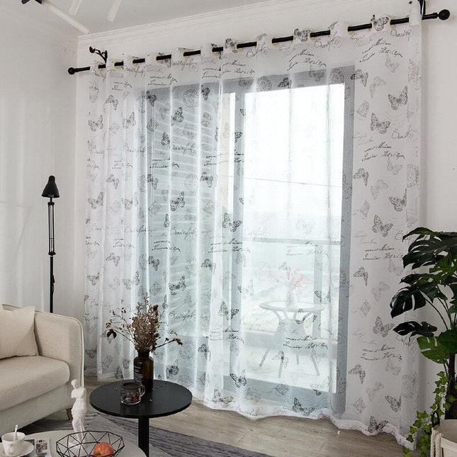 Visillo Translúcido Estampado de Mariposas
