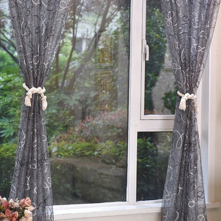 Visillo Gris Bordado con Cintas