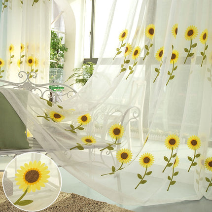 Visillo Bordado con Girasoles Amarillos