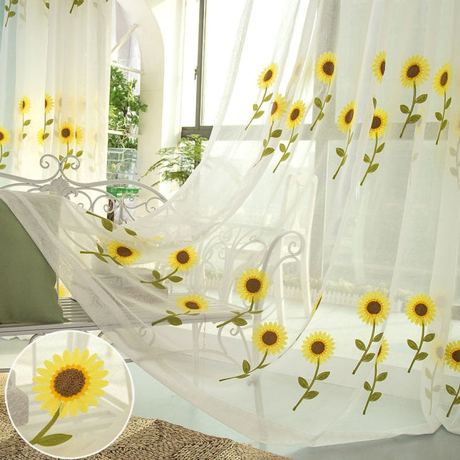 Visillo Bordado con Girasoles Amarillos