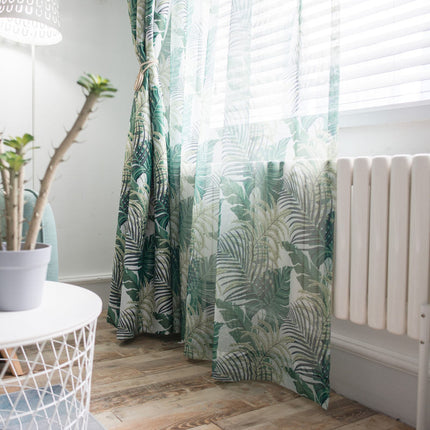 Cortina opaca con estampado hojas tropicales