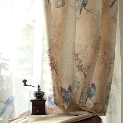 Cortina estampada pájaros y jaulas violeta