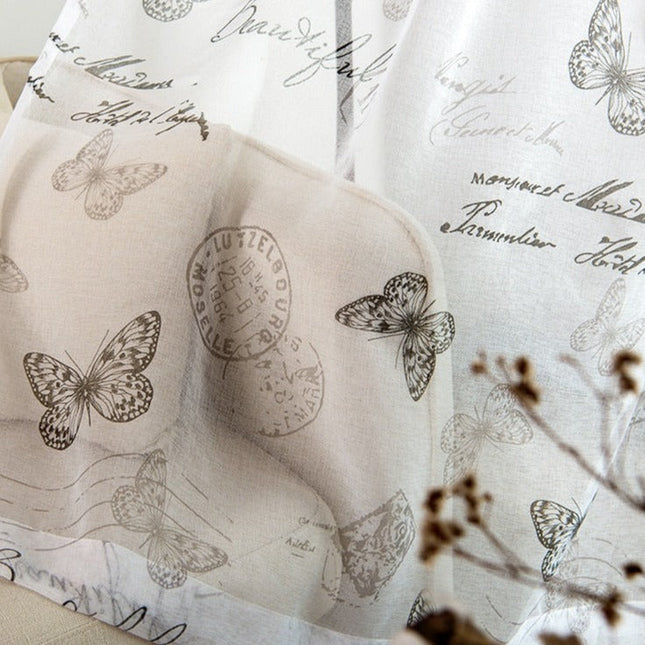 Visillo Translúcido Estampado de Mariposas