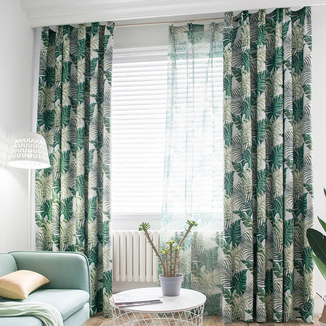 Cortina opaca con estampado hojas tropicales