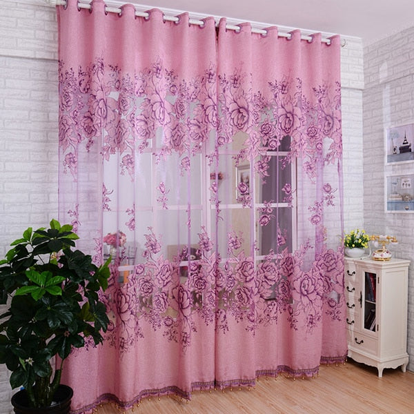 Visillo Floral Rosa para Dormitorio