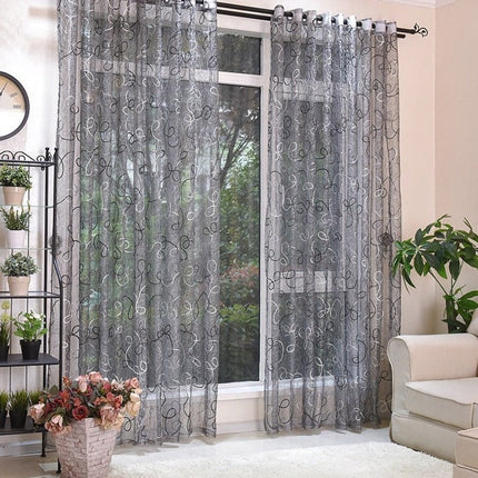 Visillo Gris Bordado con Cintas