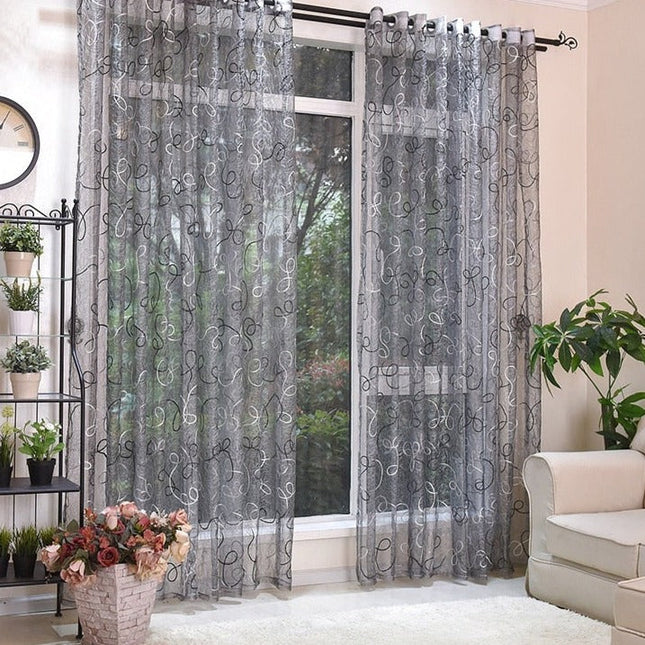 Visillo Gris Bordado con Cintas