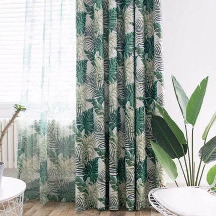 Cortina opaca con estampado hojas tropicales
