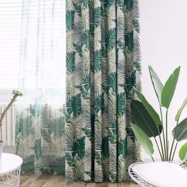 Cortina opaca con estampado hojas tropicales