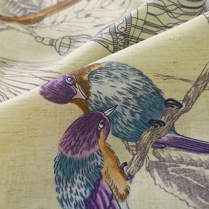 Cortina estampada pájaros y jaulas violeta