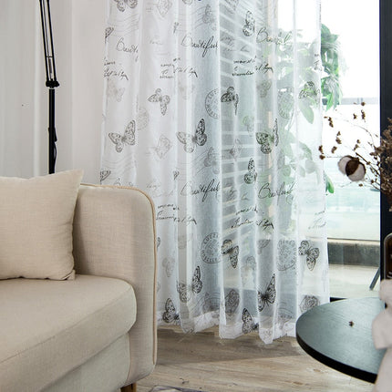 Visillo Translúcido Estampado de Mariposas