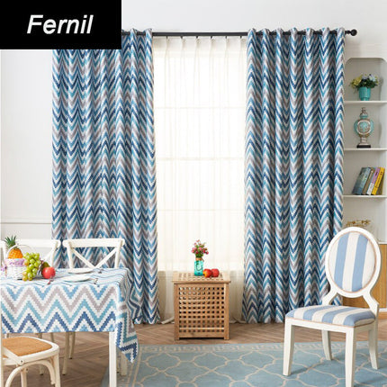Cortina Opaca Estampado Chevron Azul