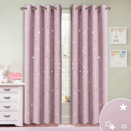Cortina opaca infantil rosa con estrellas