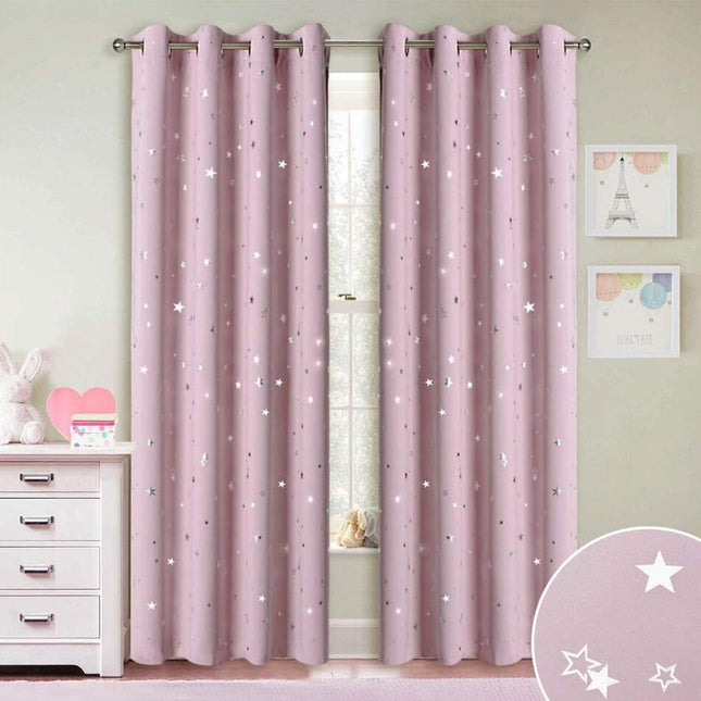 Cortina opaca infantil rosa con estrellas