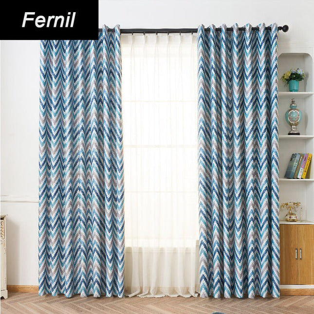 Cortina Opaca Estampado Chevron Azul