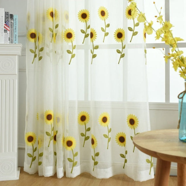 Visillo Bordado con Girasoles Amarillos