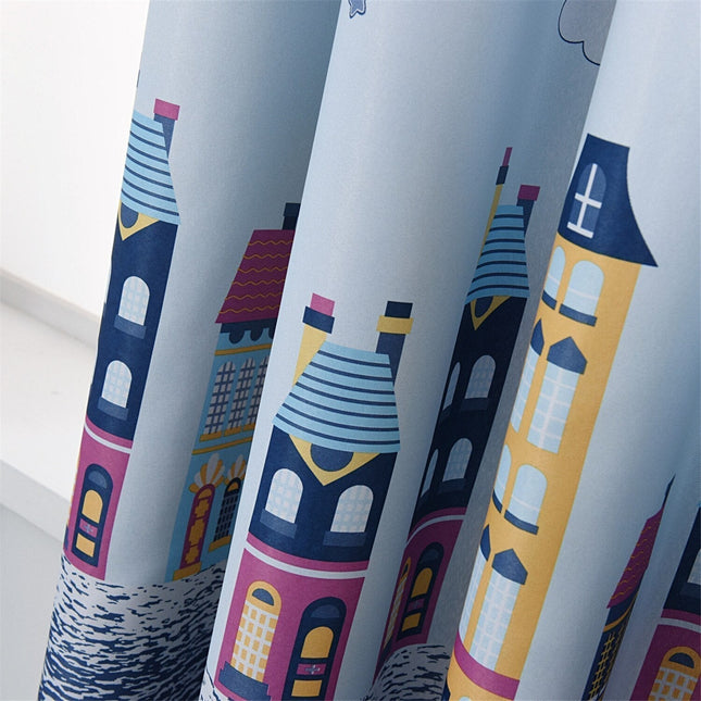 Cortina infantil con estampado de ciudad