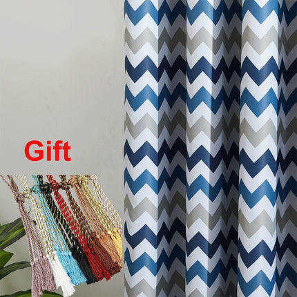 Cortina Opaca con Estampado Chevron Azul