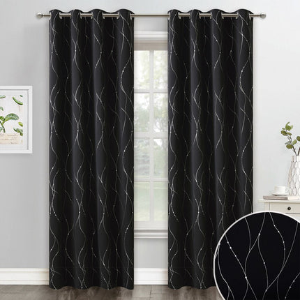 Cortina opaca negra con líneas plateadas