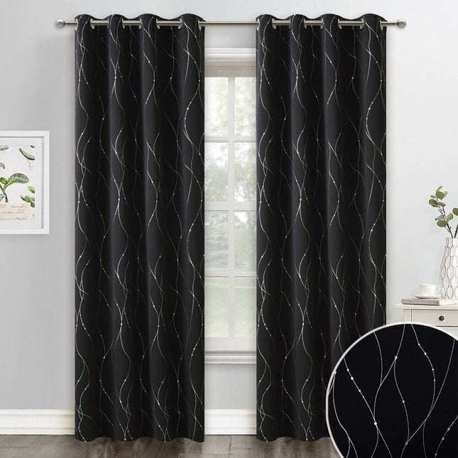 Cortina opaca negra con líneas plateadas