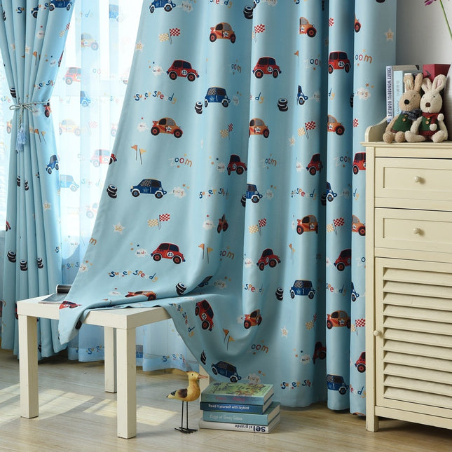 Cortina Opaca Infantil Azul Coches