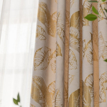 Cortina de salón con estampado hojas doradas