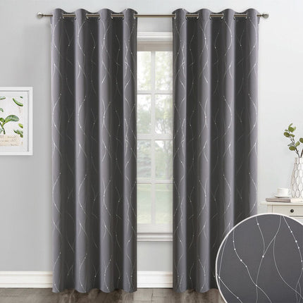 Cortina opaca gris con hilos plateados