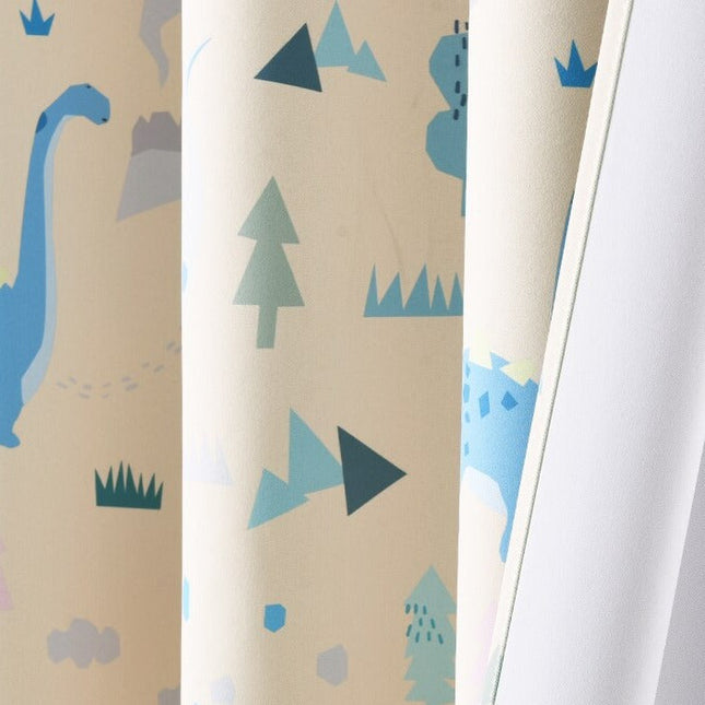 Cortina Opaca Infantil Beige con Dinosaurios