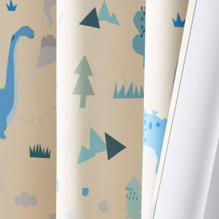 Cortina Opaca Infantil Beige con Dinosaurios