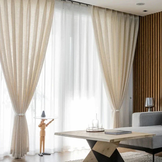 Visillo beige translúcido efecto lino