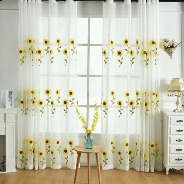 Visillo Bordado con Girasoles Amarillos