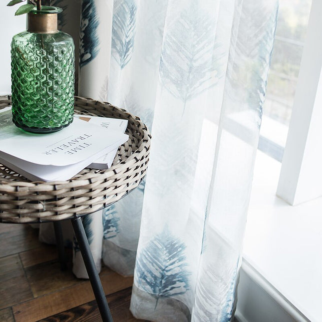 Visillo de lino con estampado plumas