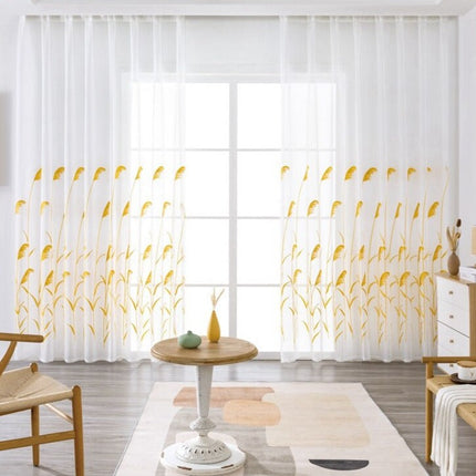 Visillo de lino bordado juncos amarillos