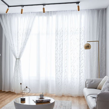 Visillo efecto lino con estampado vegetal