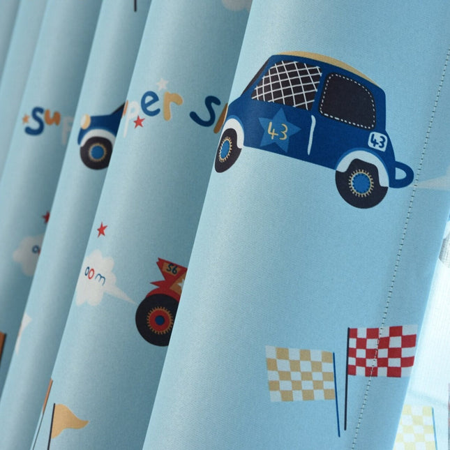 Cortina Opaca Infantil Azul Coches