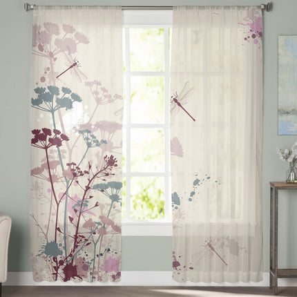 Visillo estampado con libélulas y flores