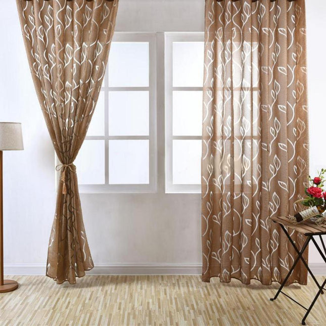 Visillo Blanco Bordado Motivo Hojas