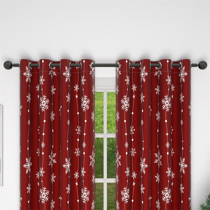 Cortina roja con copos de nieve