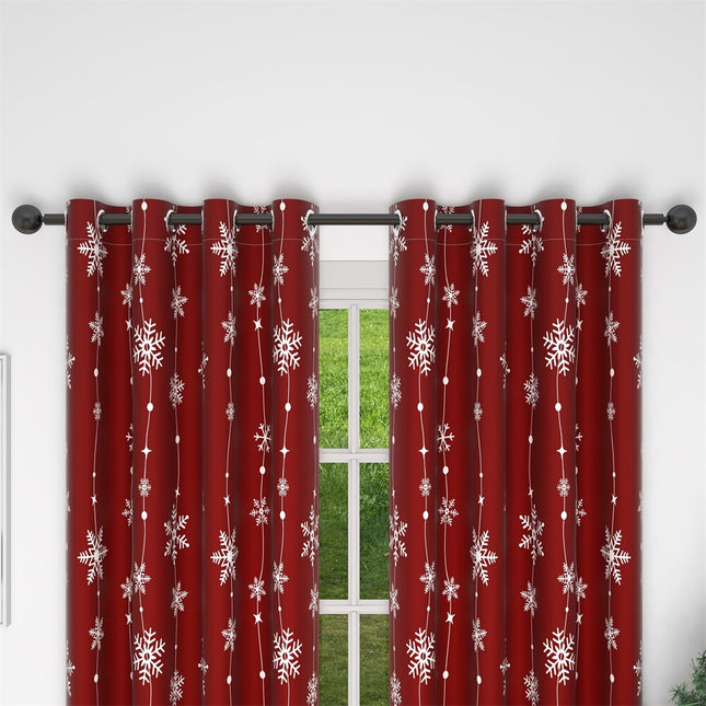 Cortina roja con copos de nieve